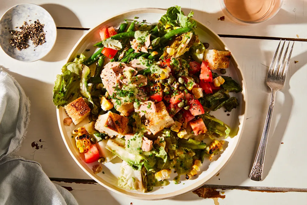 Grilled summer salad with tonnato verde