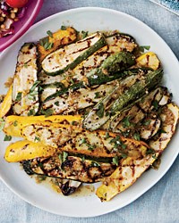 Grilled summer squash with bagna cauda and fried capers