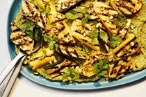 Grilled summer squash with roasted pistachio sauce