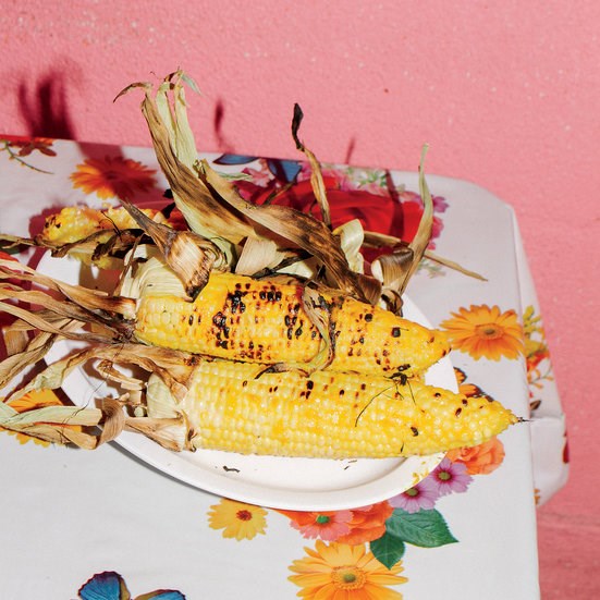 Grilled sweet corn with coconut glaze