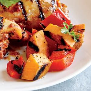 Grilled sweet potato and bell pepper toss