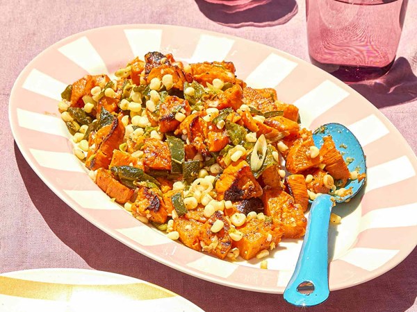 Grilled sweet potato and corn salad