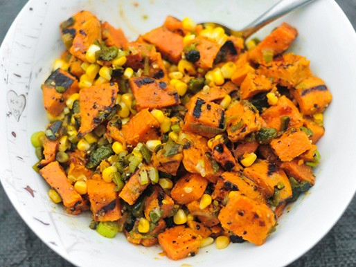 Grilled sweet potato and corn salad