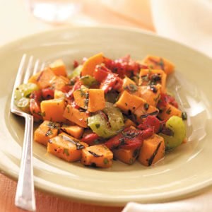 Grilled sweet potato and red pepper salad