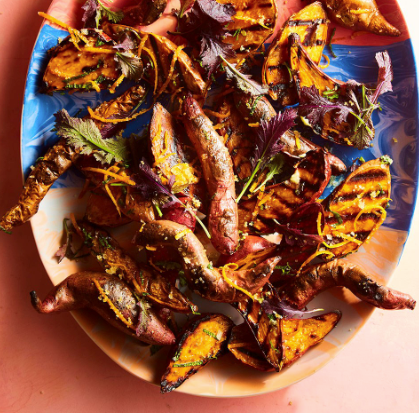 Grilled sweet potatoes with gremolata