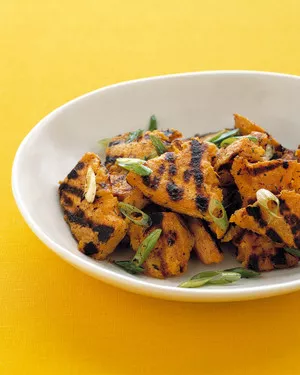 Grilled sweet potatoes with scallions