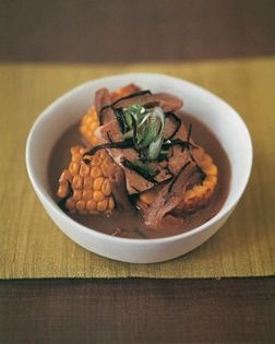 Grilled sweetcorn, tofu, porcini, miso and arame casserole