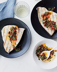 Grilled swordfish with cilantro-chile vinaigrette