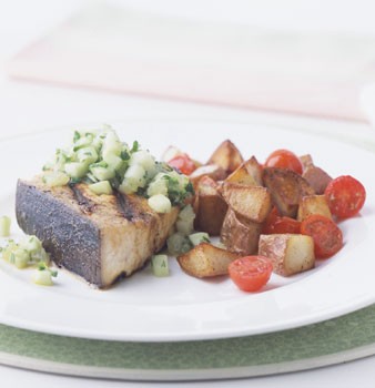 Grilled swordfish with cucumber lime salsa