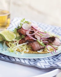 Grilled T-bone tostadas with spicy radish salad