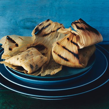 Grilled tamales with poblanos and fresh corn