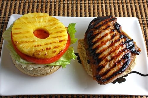 Grilled teriyaki chicken and pineapple sandwich