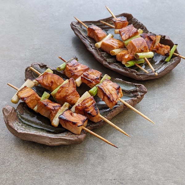 Grilled teriyaki salmon skewers (Teriyaki samon kushiyaki)