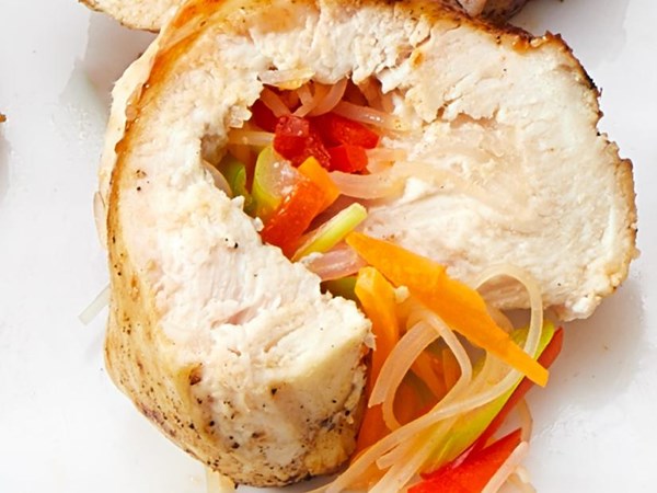 Grilled Thai summer roll stuffed chicken breasts 