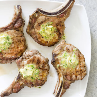 Grilled thick-cut pork chops