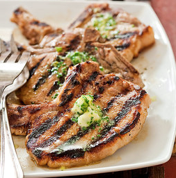 Grilled thin-cut pork chops