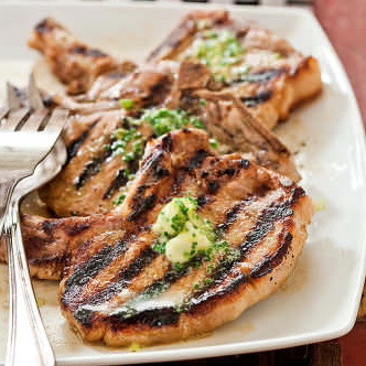 Grilled thin-cut pork chops