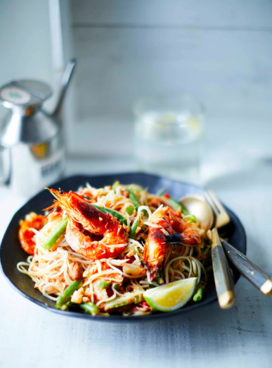 Grilled tiger prawns and mandarin som tam salad