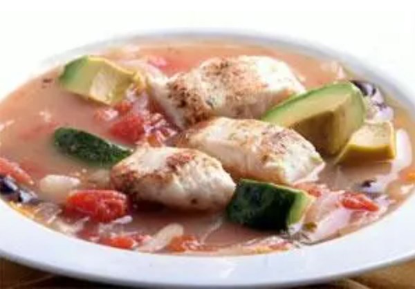 Grilled tilapia-avocado soup