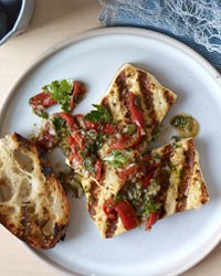 Grilled tofu steaks with piquillo salsa verde
