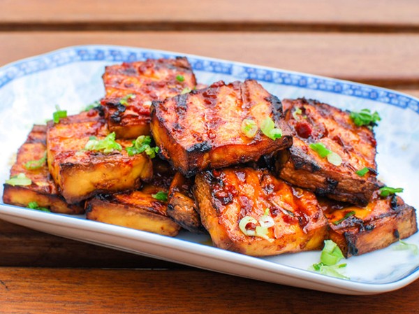 Grilled tofu with chipotle-miso sauce