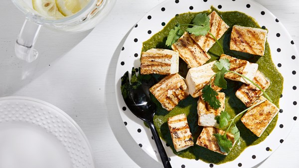 Grilled tofu with ginger-cilantro sauce
