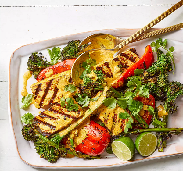 Grilled tofu with red pepper & broccolini