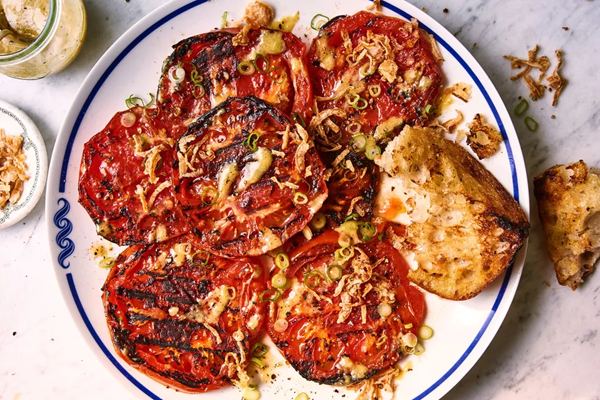 Grilled tomatoes with bracing vinaigrette