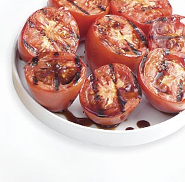 Grilled tomatoes with saba and sea salt