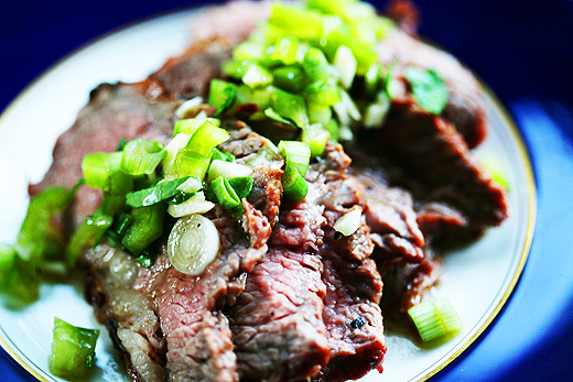 Grilled tri-tip steak with bell pepper salsa