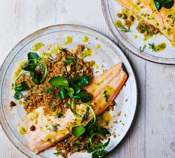 Grilled trout with dill & mustard sauce
