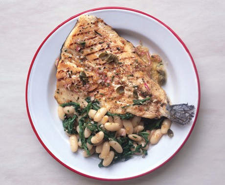 Grilled trout with white beans and caper vinaigrette