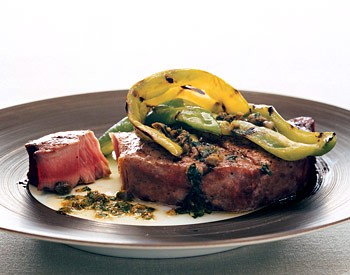 Grilled tuna and peppers with caper vinaigrette