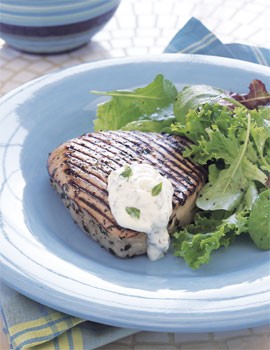 Grilled tuna with herbed aïoli