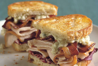 Grilled turkey, bacon, radicchio, and blue cheese sandwiches