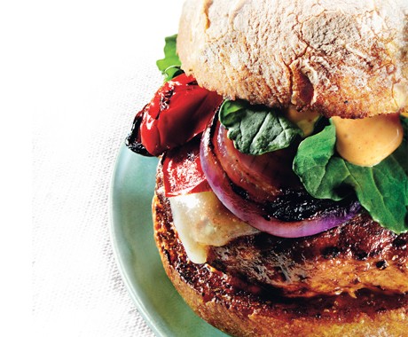 Grilled turkey burgers with cheddar and smoky aioli