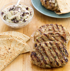 Grilled turkey pitas with cucumber salad