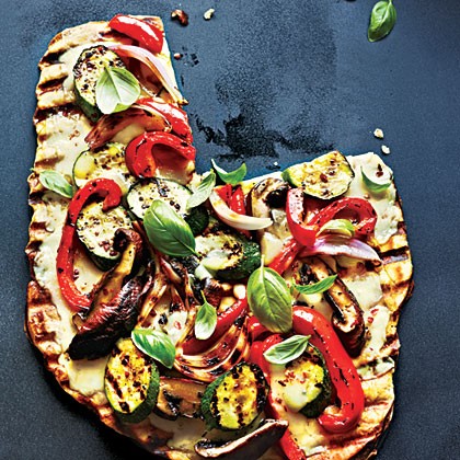 Grilled vegetable and Fontina pizza