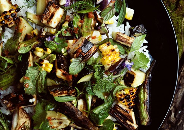Grilled vegetable and rice salad with fish-sauce vinaigrette