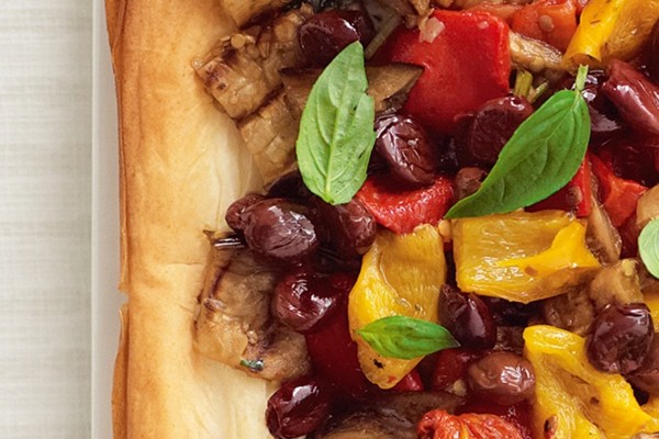 Grilled vegetable, pesto & ricotta tart