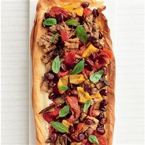 Grilled vegetable, pesto and ricotta tart