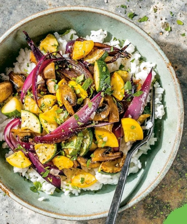 "Grilled" vegetable rice bowl