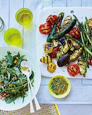 Grilled vegetables and summer greens with shallot vinaigrette