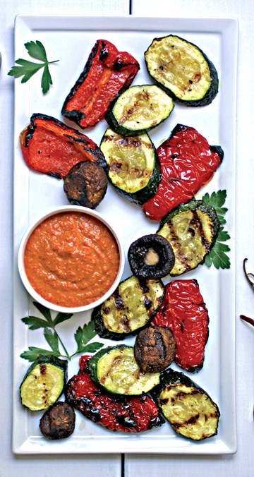 Grilled vegetables with almond romesco sauce