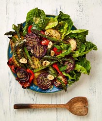Grilled vegetables with mustard and Parmesan dressing