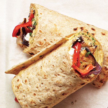 Grilled veggie and hummus wraps