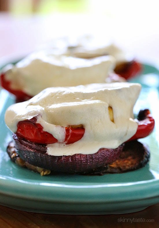 Grilled veggie towers with mozzarella