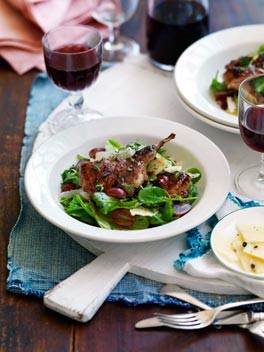 Grilled vincotto quail with grape, pecorino pepato and thyme salad