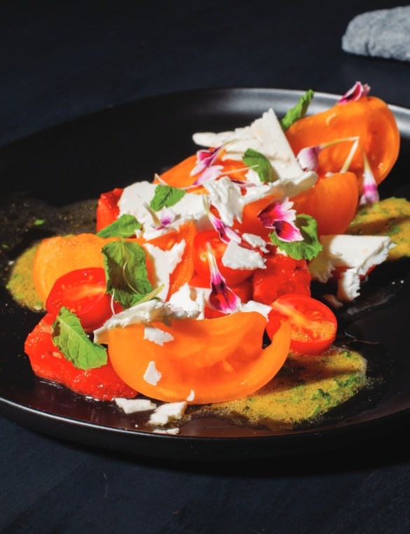 Grilled watermelon, heirloom tomato, feta, mint
