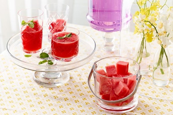 Grilled watermelon, Ink gin & mint cocktail
